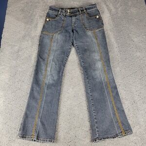 Apollo Jeans Womens 11/12 Blue Flare Mid Rise Stretch Denim Festival Hippie